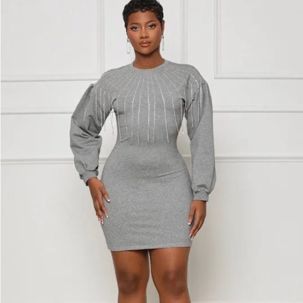 Lilly’s Kloset Class Studded Sweater Dress (Grey)